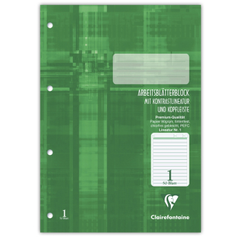 CLAIREFONTAINE Arbeitsblätterblock A4 90g 50BL (Lineatur Auswahl) – Produktabbildung
